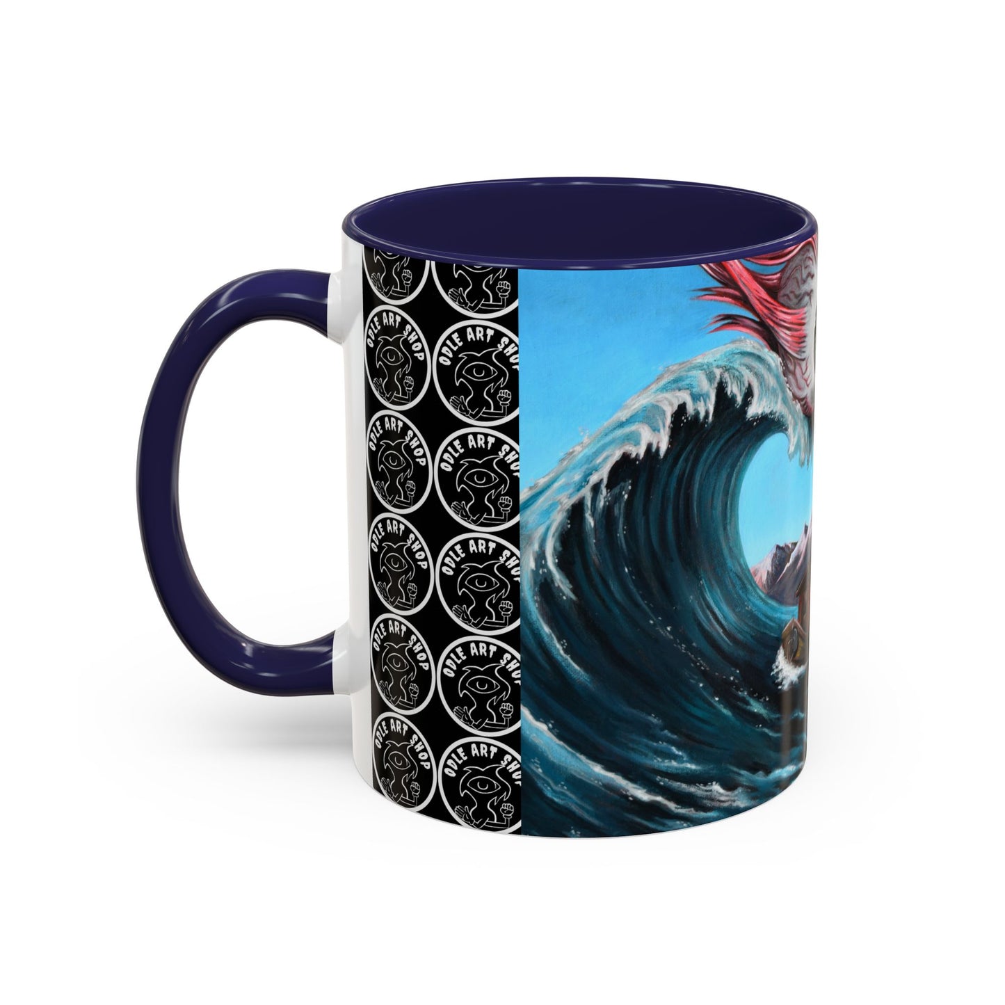 Surreal Sea Monster Accent Coffee Mug — Eyeball Wave Art (11/15oz)