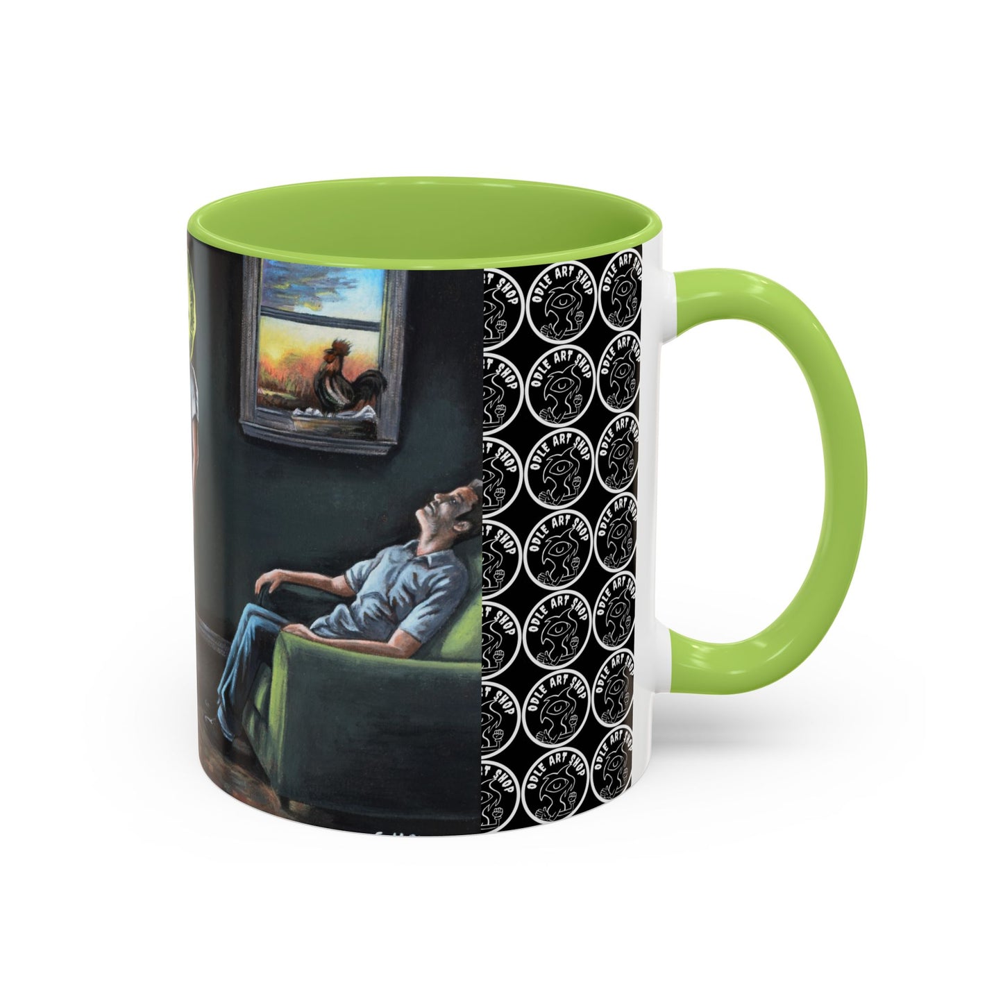 Smiley Mask Art Coffee Mug — Surreal Portrait Accent 11/15oz