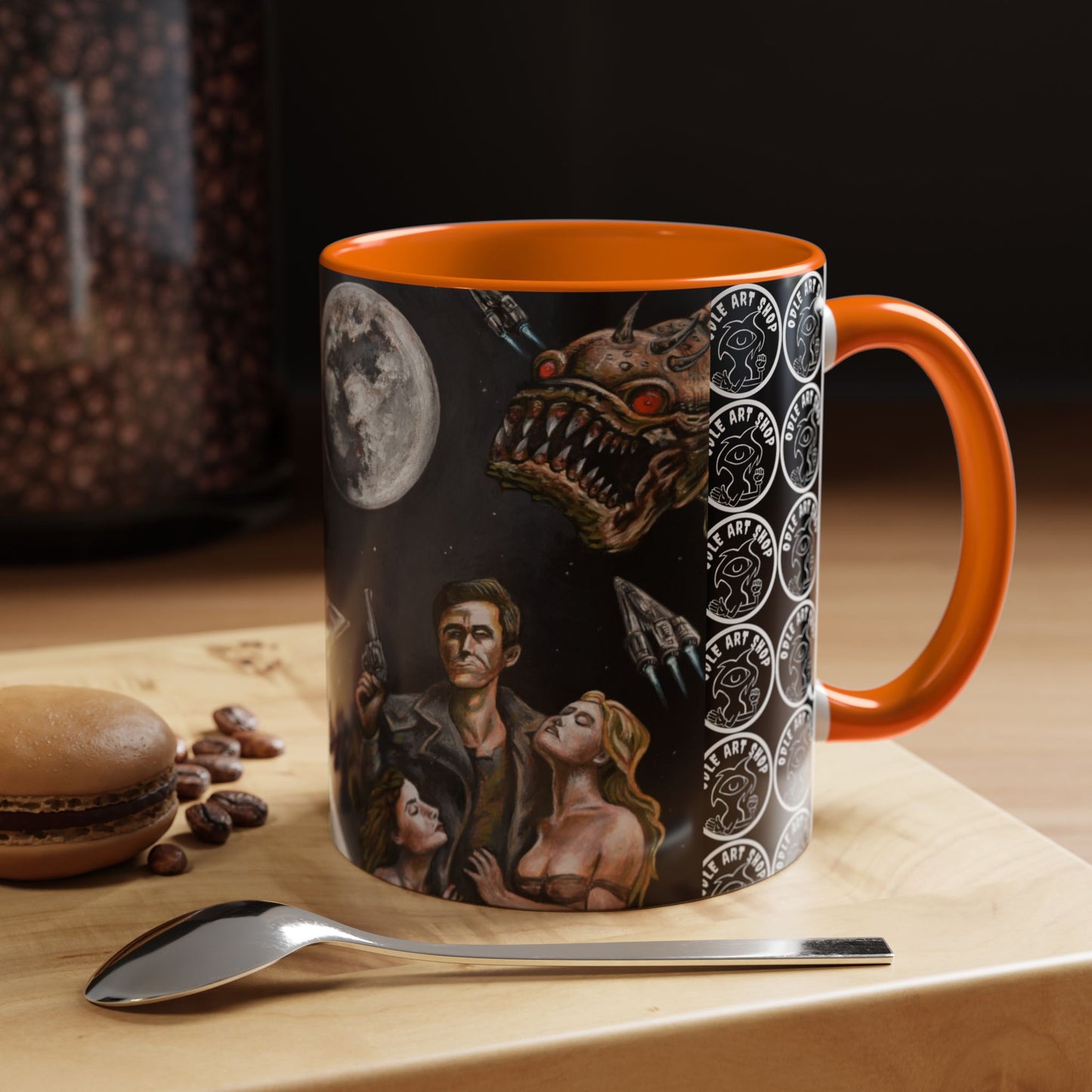Space Adventure Coffee Mug - Retro Sci‑Fi Crew & Alien Monsters