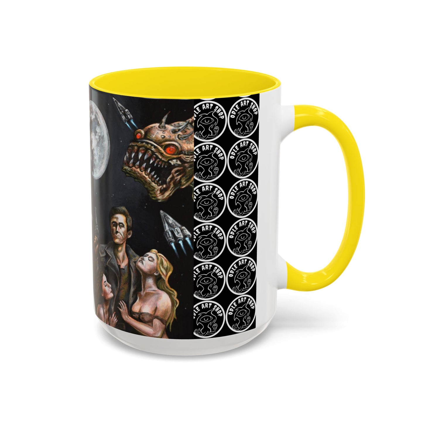 Space Adventure Coffee Mug - Retro Sci‑Fi Crew & Alien Monsters