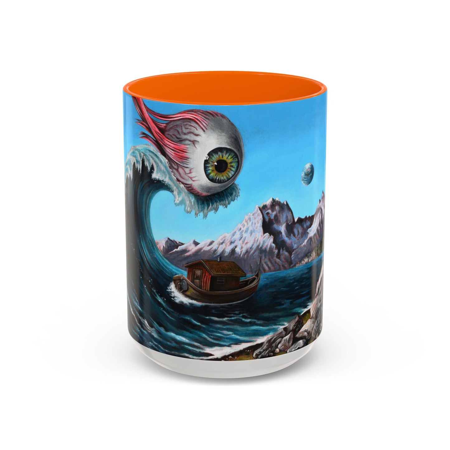 Surreal Sea Monster Accent Coffee Mug — Eyeball Wave Art (11/15oz)