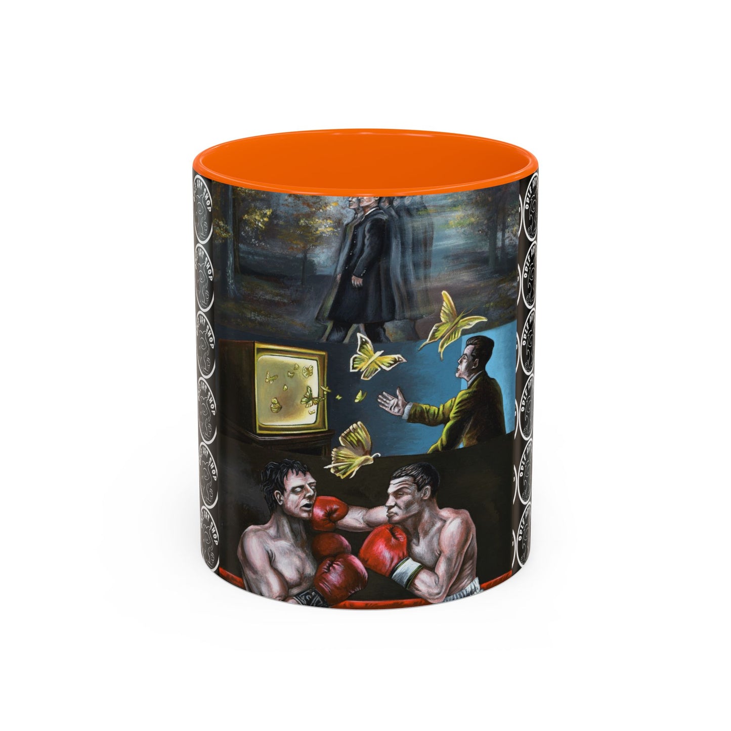 Literary Classics Collage Accent Coffee Mug — Boxing, Butterflies & Dark Forest Art (11/15oz)