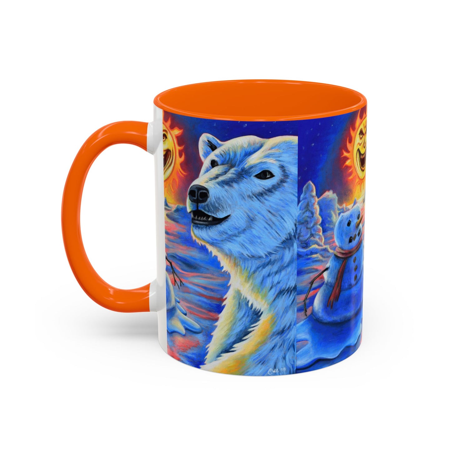 Vibrant Polar Art Coffee Mug | Fun Winter Beverage Cup, Holiday Gift, Unique Decor, Colorful Drinkware, Snowman Design