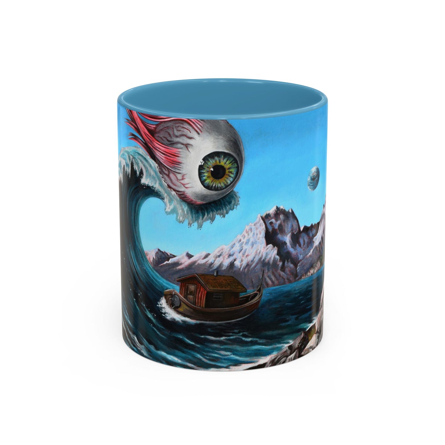 Surreal Sea Monster Accent Coffee Mug — Eyeball Wave Art (11/15oz)