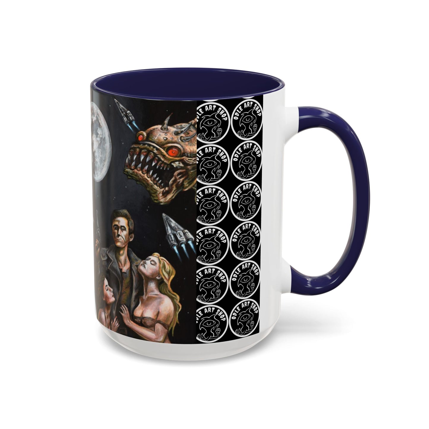 Space Adventure Coffee Mug - Retro Sci‑Fi Crew & Alien Monsters