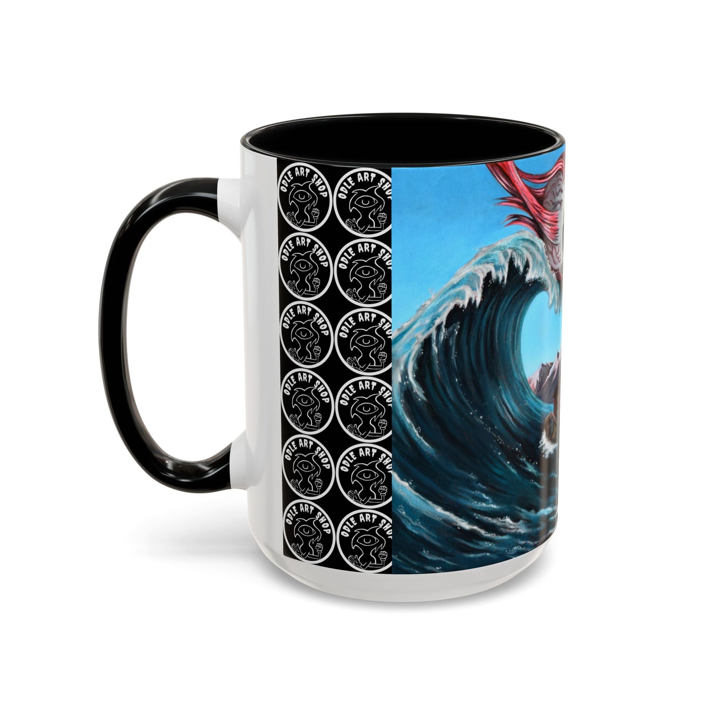 Surreal Sea Monster Accent Coffee Mug — Eyeball Wave Art (11/15oz)