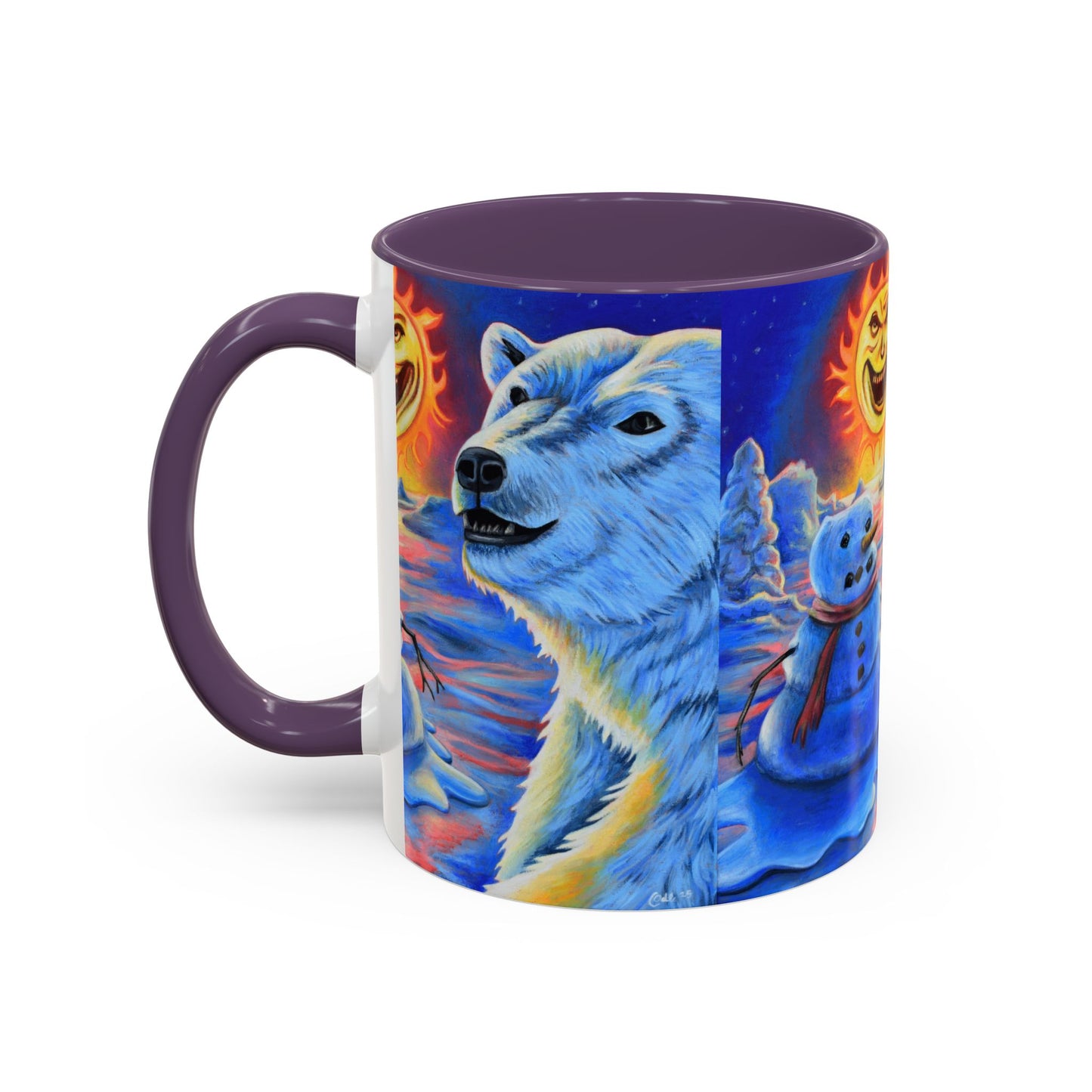 Vibrant Polar Art Coffee Mug | Fun Winter Beverage Cup, Holiday Gift, Unique Decor, Colorful Drinkware, Snowman Design