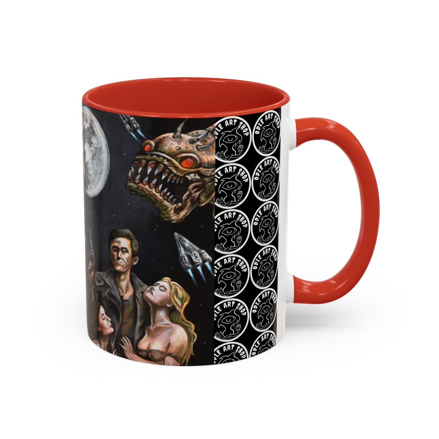 Space Adventure Coffee Mug - Retro Sci‑Fi Crew & Alien Monsters