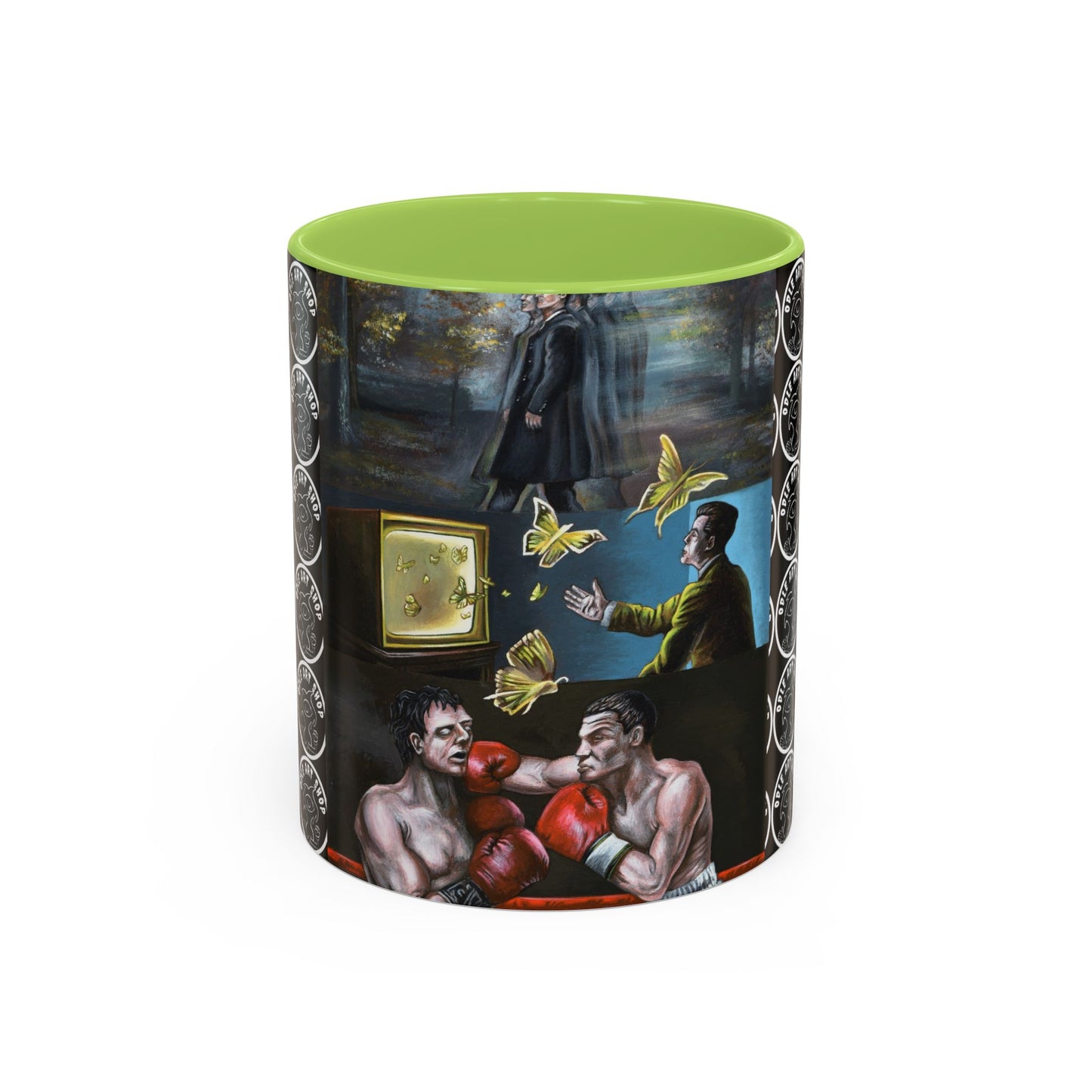 Literary Classics Collage Accent Coffee Mug — Boxing, Butterflies & Dark Forest Art (11/15oz)