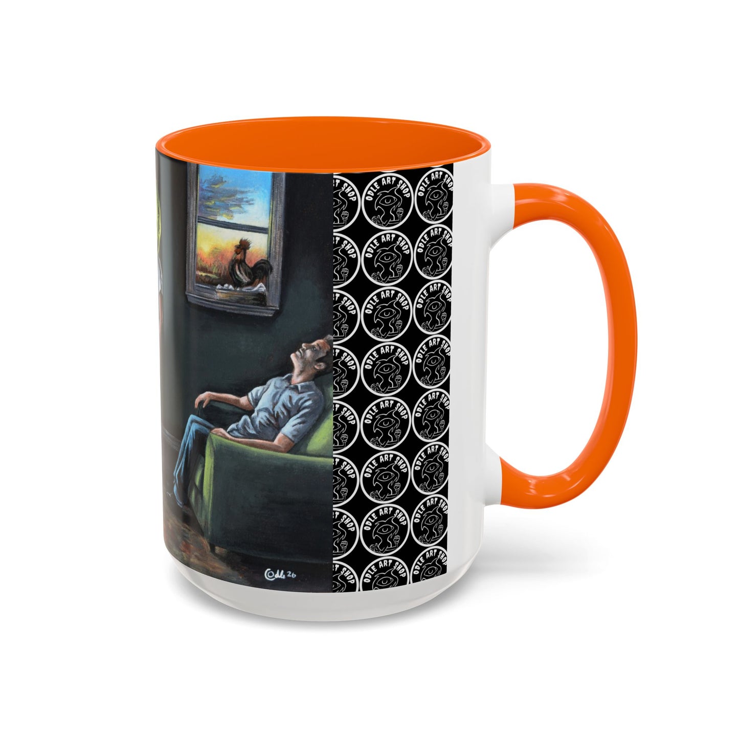 Smiley Mask Art Coffee Mug — Surreal Portrait Accent 11/15oz