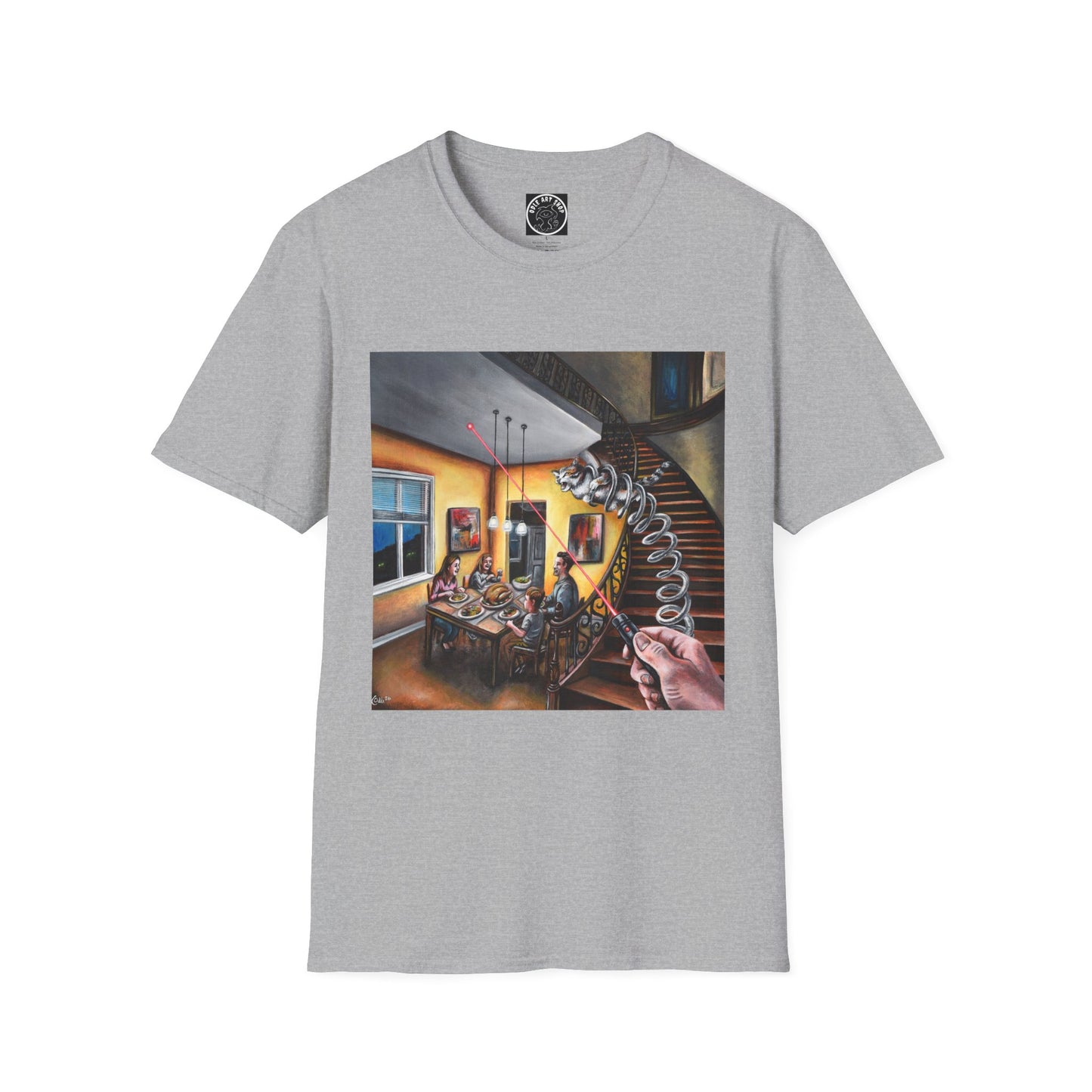 Surreal Spiral Staircase Art T-Shirt — Hand-Painted Room Scene Graphic Tee