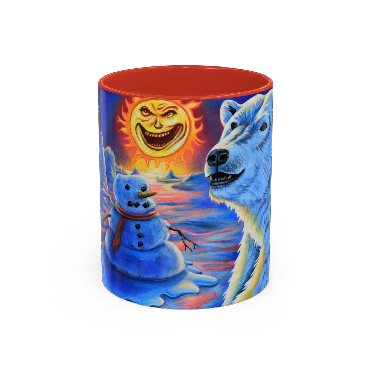 Vibrant Polar Art Coffee Mug | Fun Winter Beverage Cup, Holiday Gift, Unique Decor, Colorful Drinkware, Snowman Design