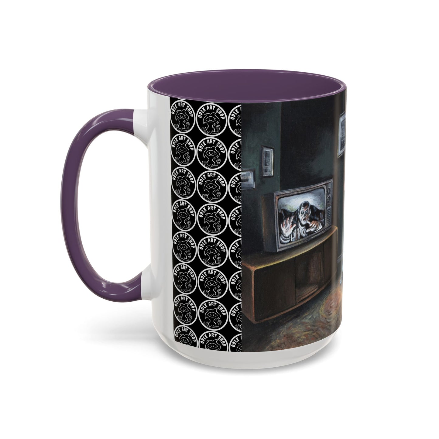 Smiley Mask Art Coffee Mug — Surreal Portrait Accent 11/15oz