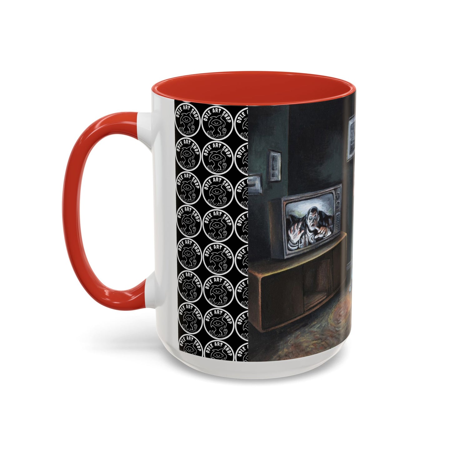 Smiley Mask Art Coffee Mug — Surreal Portrait Accent 11/15oz