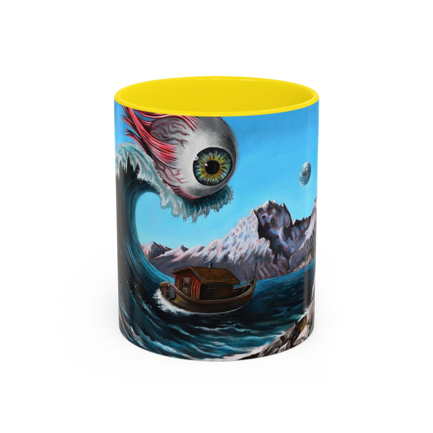 Surreal Sea Monster Accent Coffee Mug — Eyeball Wave Art (11/15oz)
