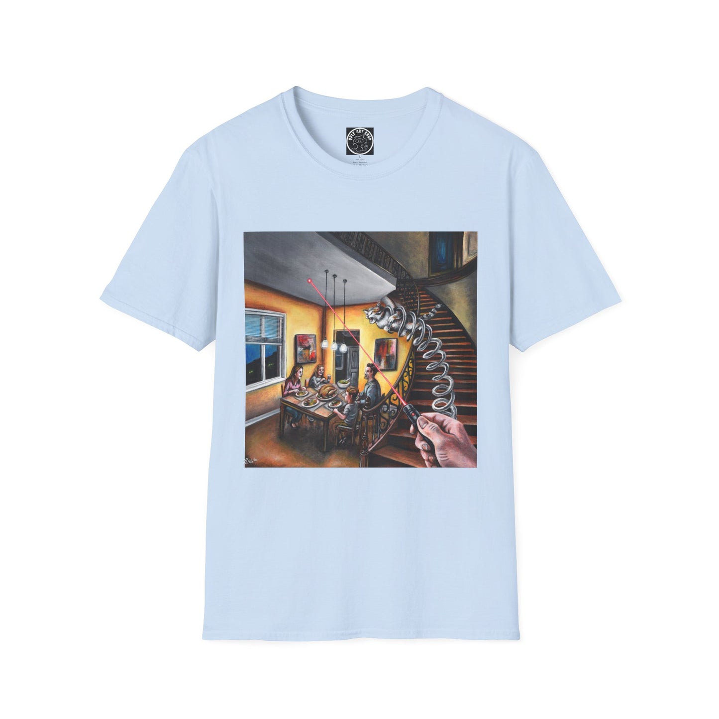 Surreal Spiral Staircase Art T-Shirt — Hand-Painted Room Scene Graphic Tee