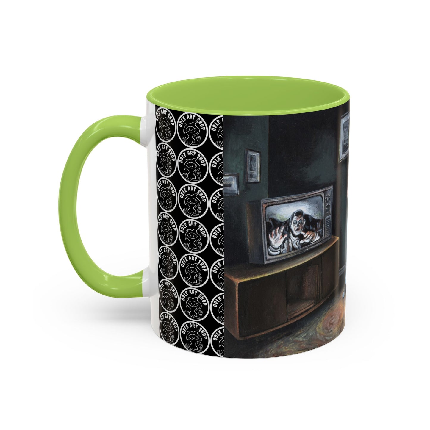 Smiley Mask Art Coffee Mug — Surreal Portrait Accent 11/15oz