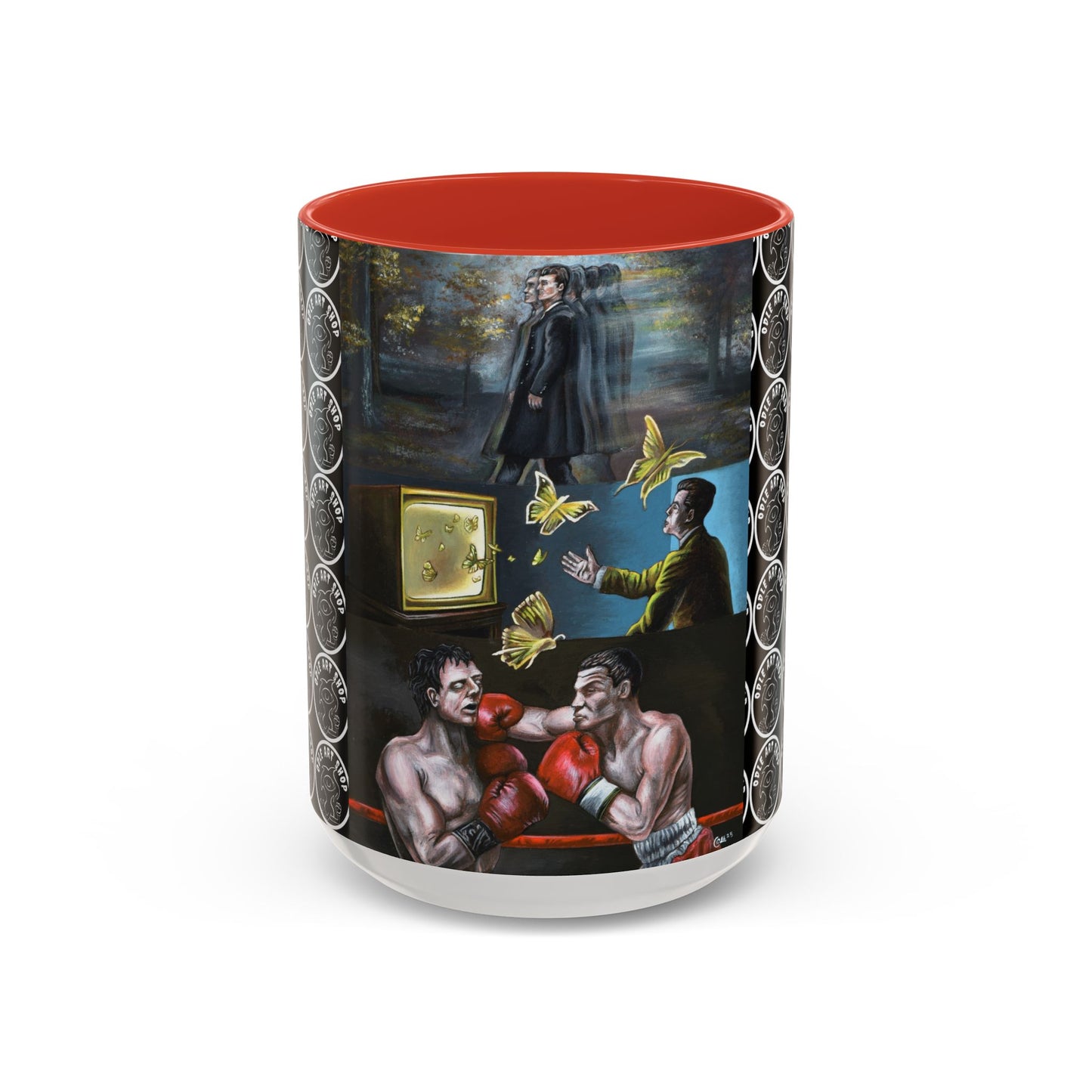 Literary Classics Collage Accent Coffee Mug — Boxing, Butterflies & Dark Forest Art (11/15oz)