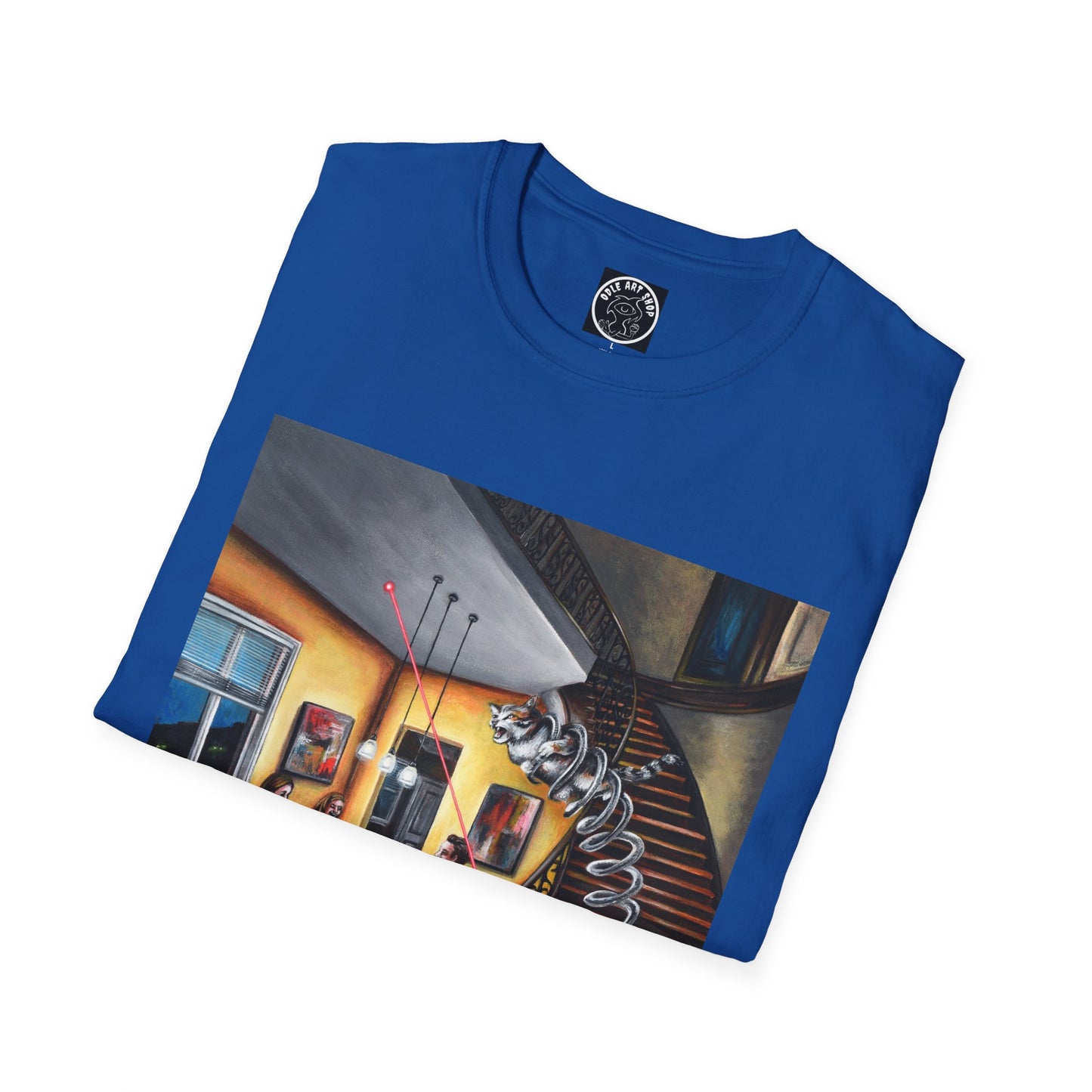 Surreal Spiral Staircase Art T-Shirt — Hand-Painted Room Scene Graphic Tee