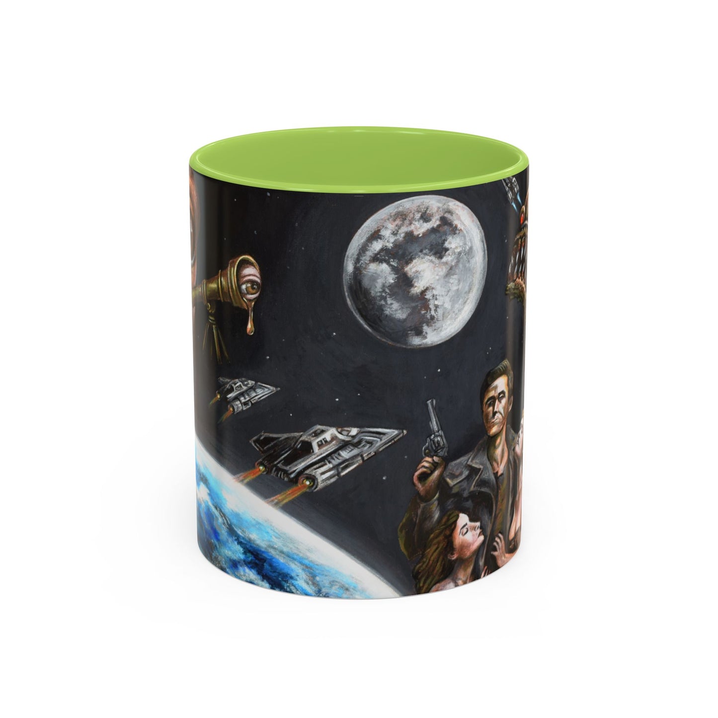 Space Adventure Coffee Mug - Retro Sci‑Fi Crew & Alien Monsters