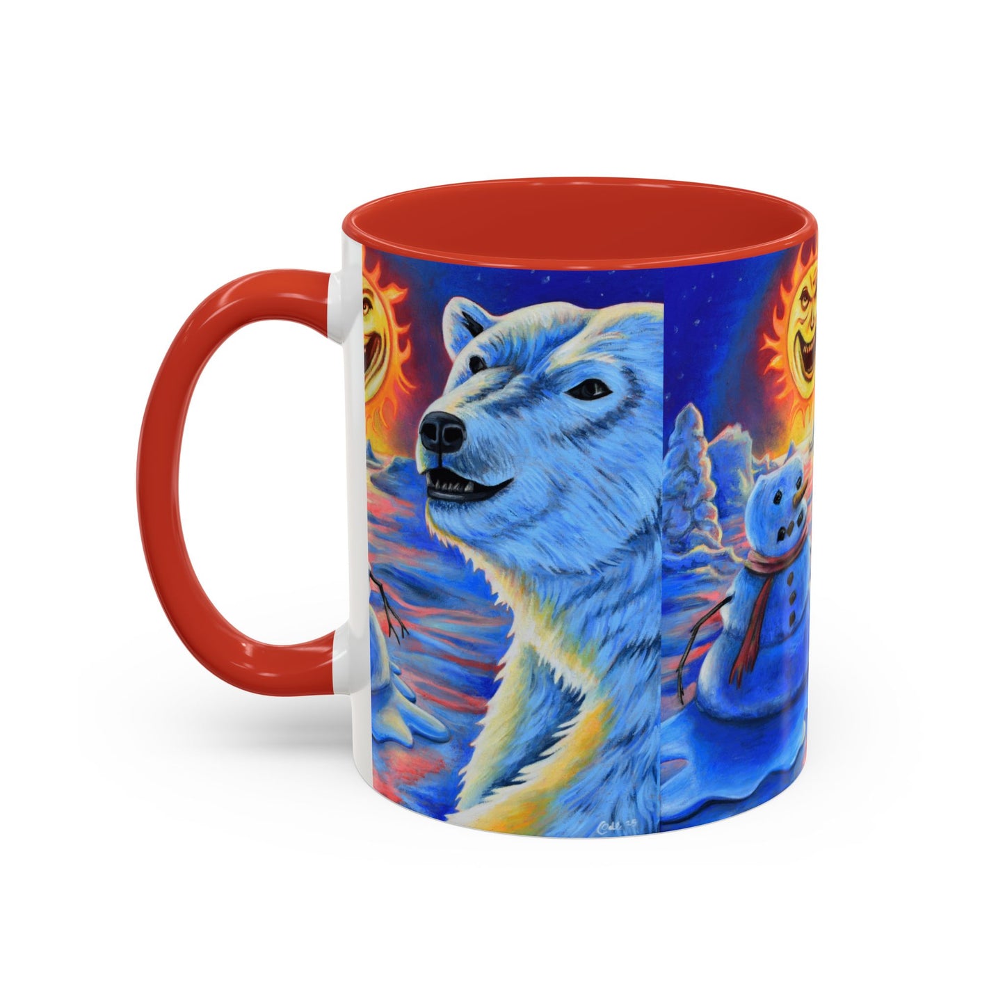 Vibrant Polar Art Coffee Mug | Fun Winter Beverage Cup, Holiday Gift, Unique Decor, Colorful Drinkware, Snowman Design