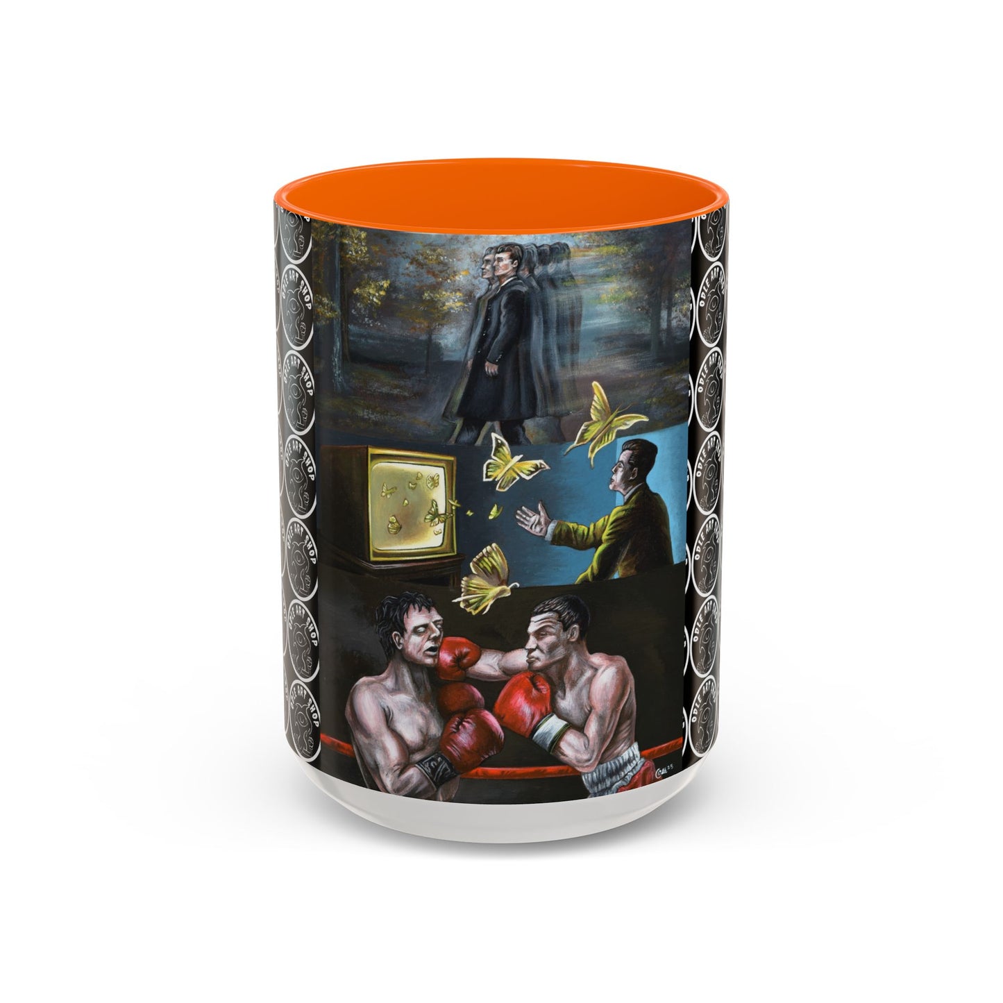 Literary Classics Collage Accent Coffee Mug — Boxing, Butterflies & Dark Forest Art (11/15oz)