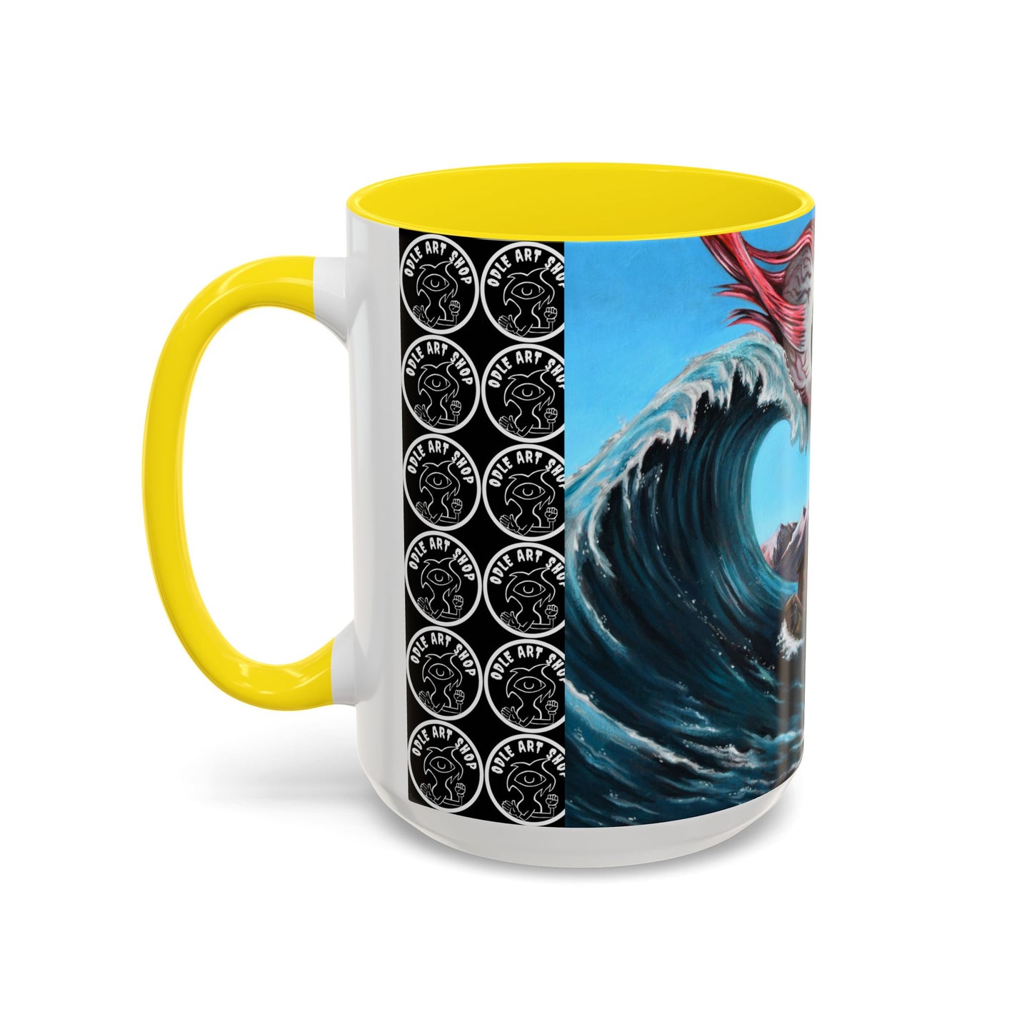 Surreal Sea Monster Accent Coffee Mug — Eyeball Wave Art (11/15oz)