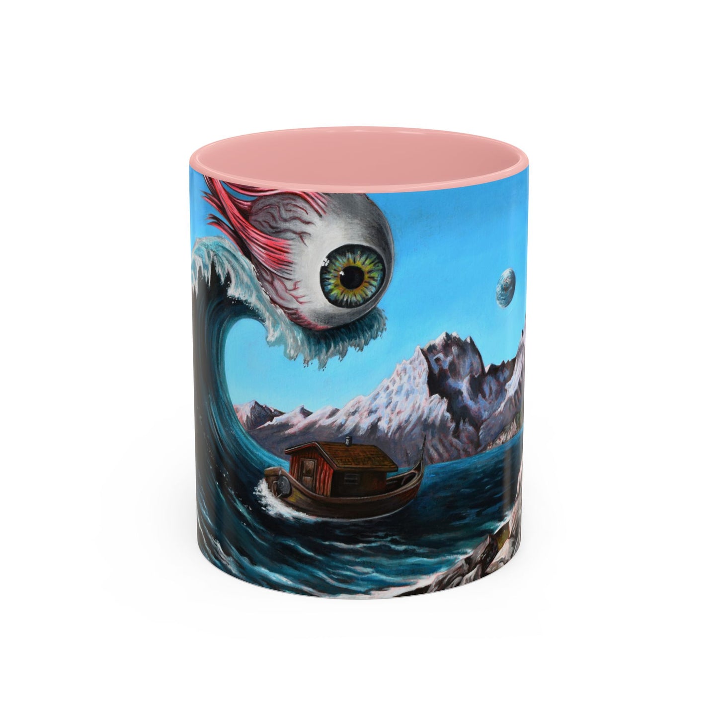 Surreal Sea Monster Accent Coffee Mug — Eyeball Wave Art (11/15oz)