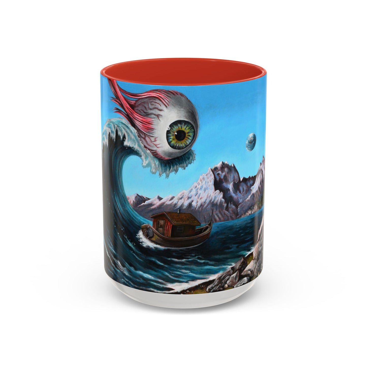 Surreal Sea Monster Accent Coffee Mug — Eyeball Wave Art (11/15oz)