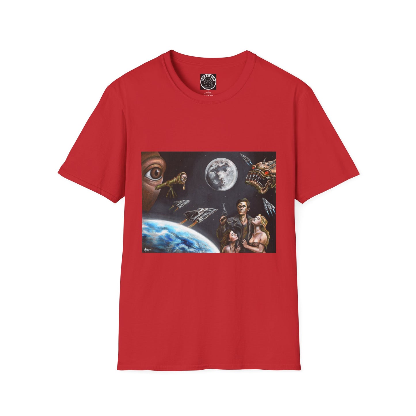Space Opera Graphic T-Shirt — Retro Sci‑Fi Planet & Heroes Design