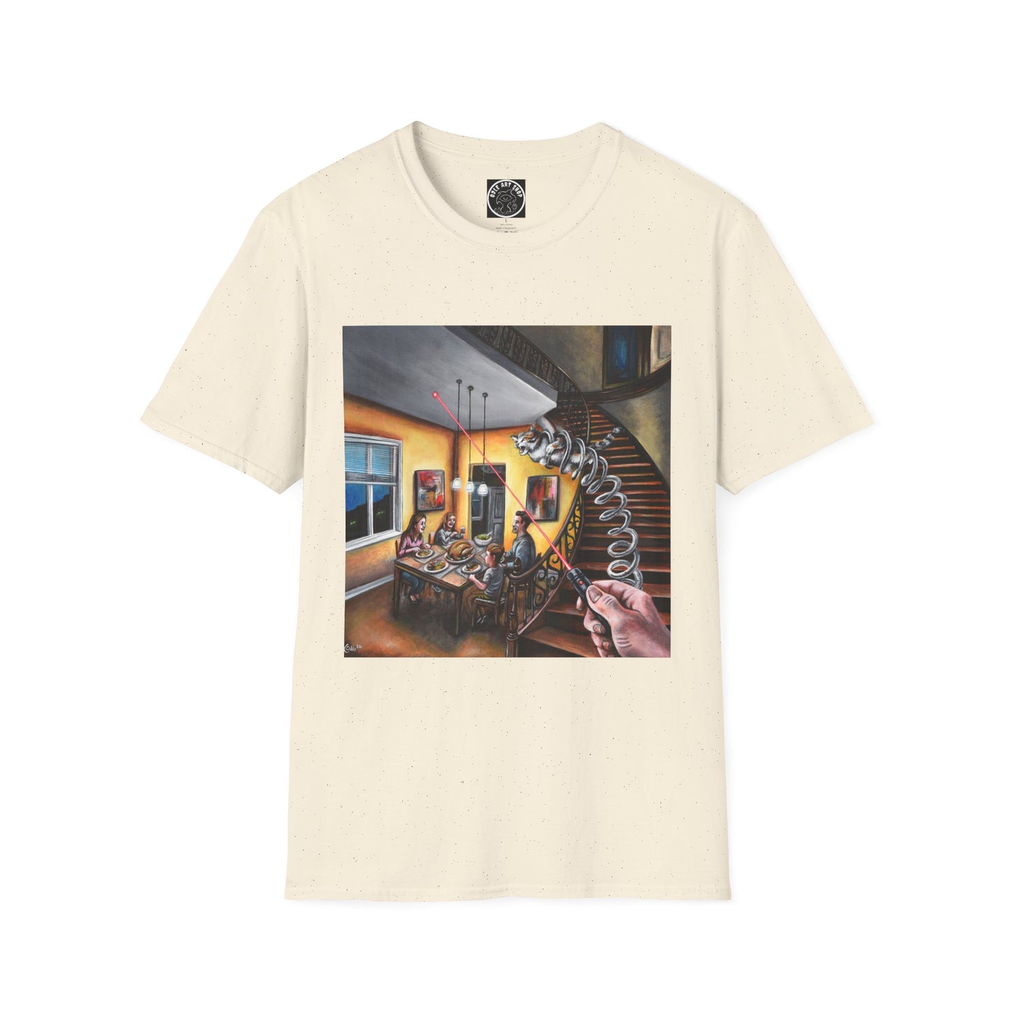 Surreal Spiral Staircase Art T-Shirt — Hand-Painted Room Scene Graphic Tee
