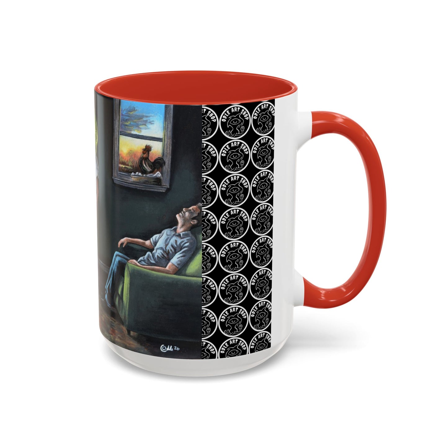 Smiley Mask Art Coffee Mug — Surreal Portrait Accent 11/15oz