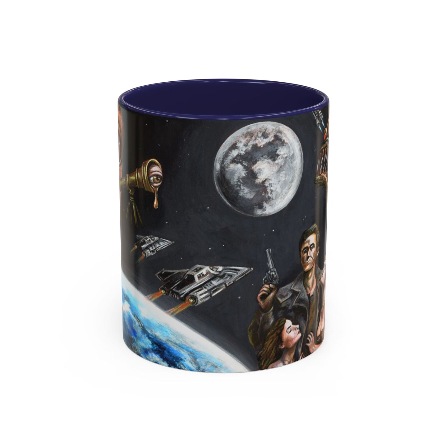 Space Adventure Coffee Mug - Retro Sci‑Fi Crew & Alien Monsters