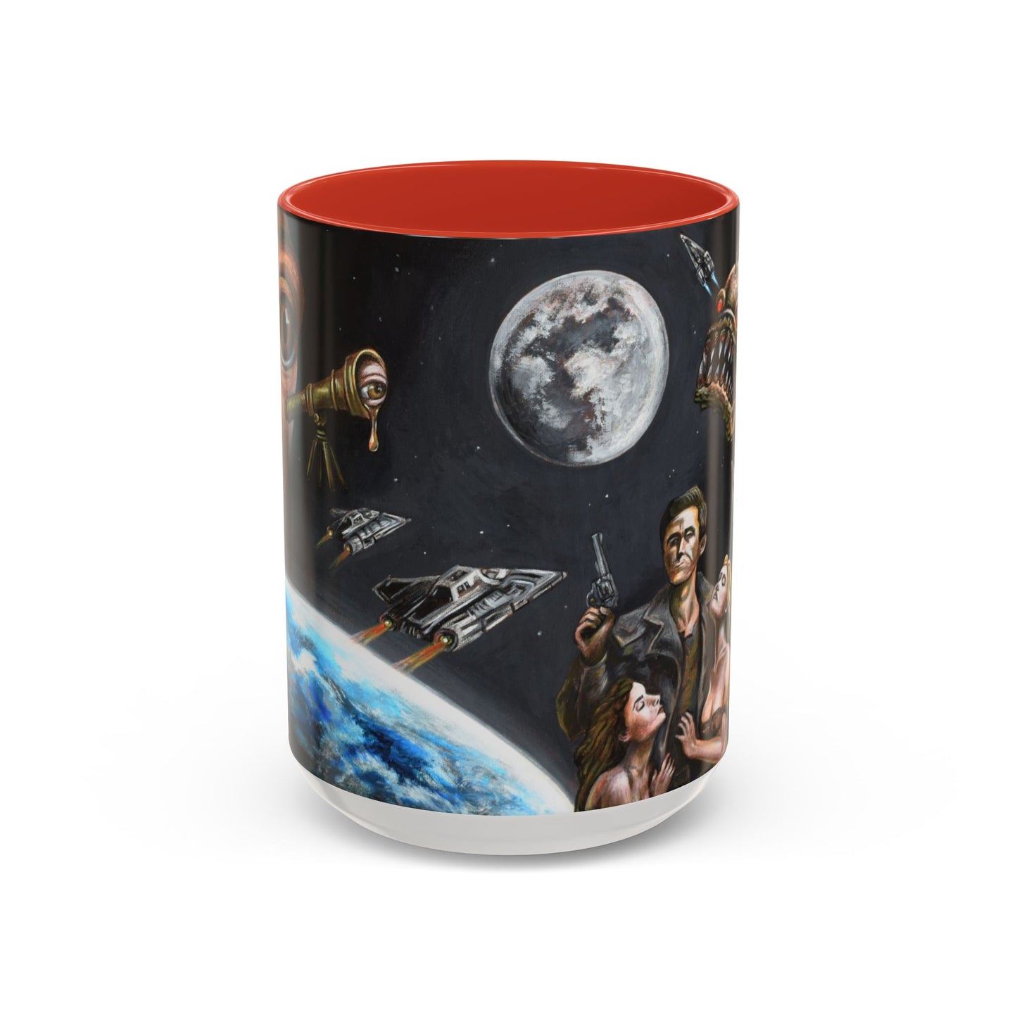 Space Adventure Coffee Mug - Retro Sci‑Fi Crew & Alien Monsters