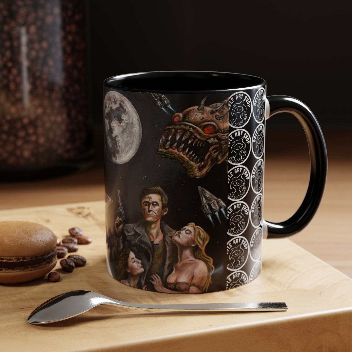 Space Adventure Coffee Mug - Retro Sci‑Fi Crew & Alien Monsters