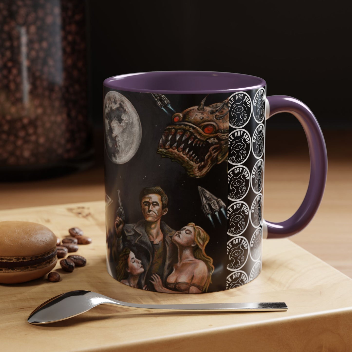 Space Adventure Coffee Mug - Retro Sci‑Fi Crew & Alien Monsters