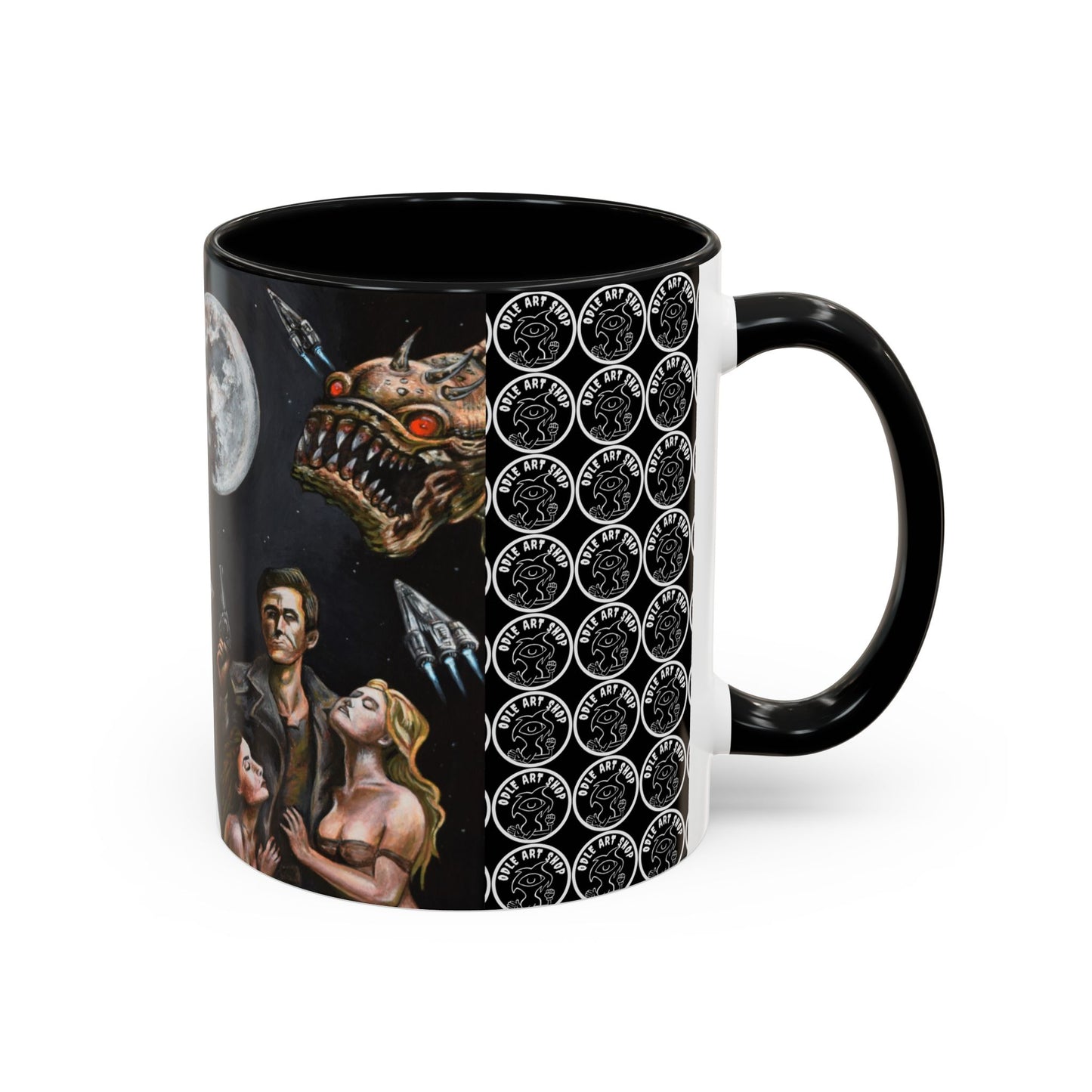 Space Adventure Coffee Mug - Retro Sci‑Fi Crew & Alien Monsters