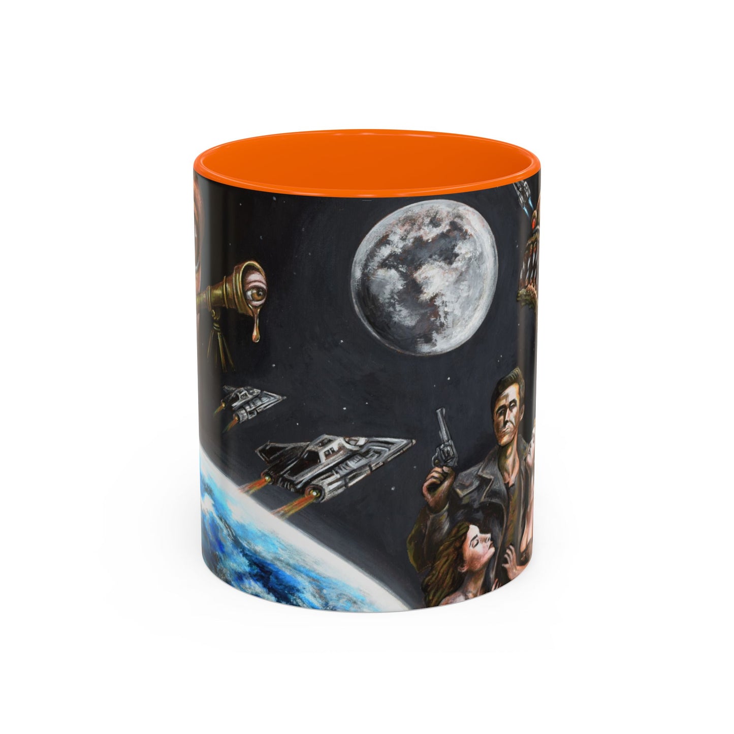 Space Adventure Coffee Mug - Retro Sci‑Fi Crew & Alien Monsters