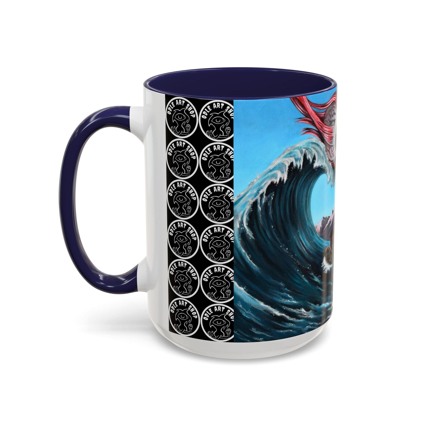 Surreal Sea Monster Accent Coffee Mug — Eyeball Wave Art (11/15oz)