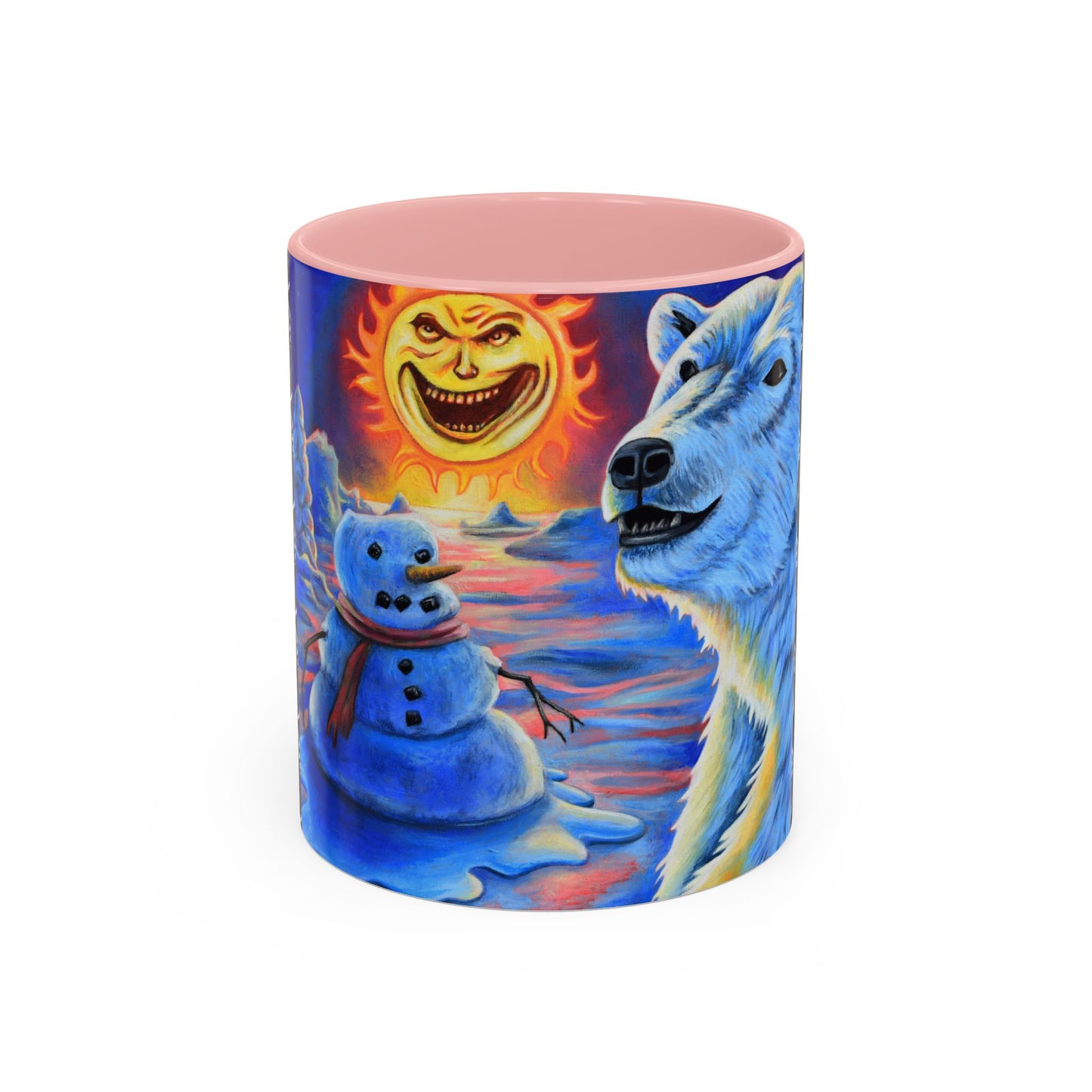 Vibrant Polar Art Coffee Mug | Fun Winter Beverage Cup, Holiday Gift, Unique Decor, Colorful Drinkware, Snowman Design