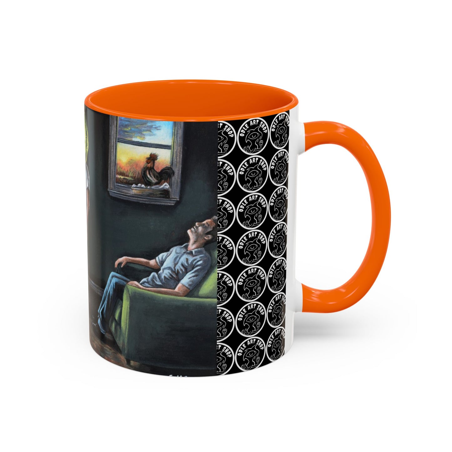 Smiley Mask Art Coffee Mug — Surreal Portrait Accent 11/15oz