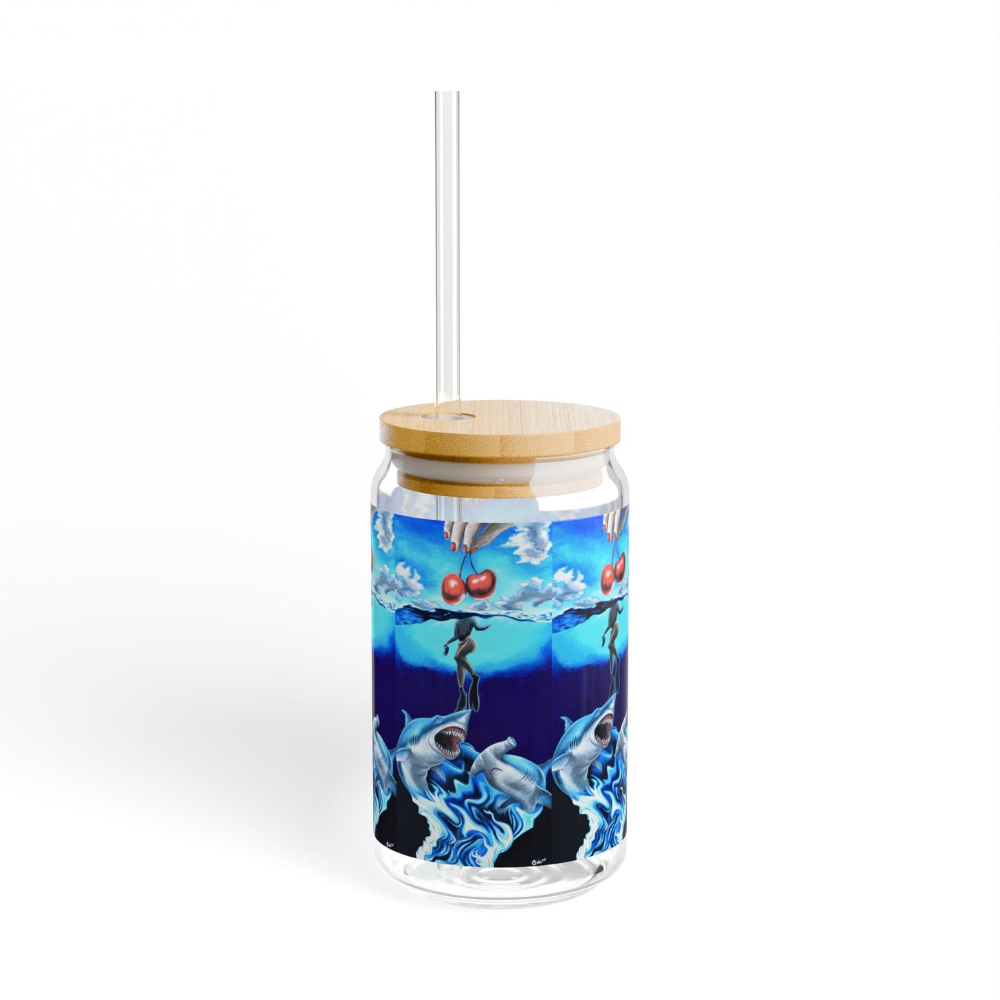 Artistic Sipper Glass with Straw, 16oz - Fun Summer Drinkware, Unique Gift for Friends, Beach Party Accessory, Ocean Themed Decor, [...]