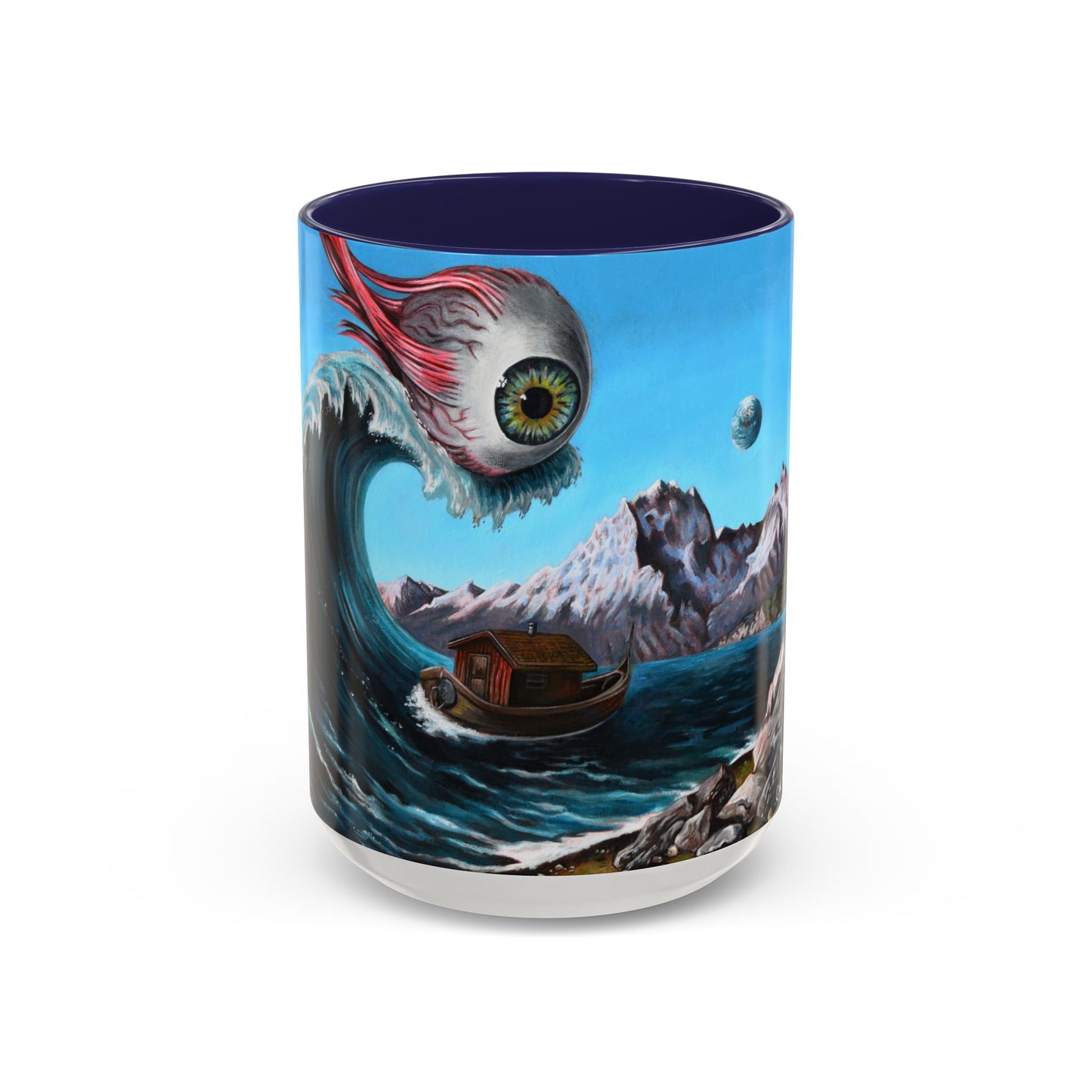 Surreal Sea Monster Accent Coffee Mug — Eyeball Wave Art (11/15oz)