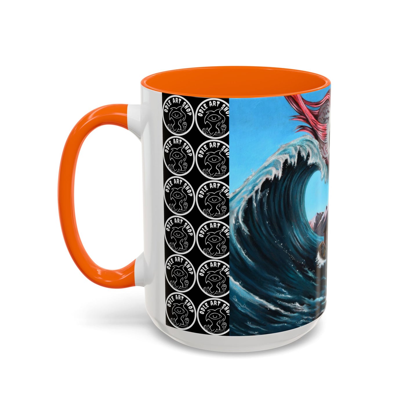Surreal Sea Monster Accent Coffee Mug — Eyeball Wave Art (11/15oz)