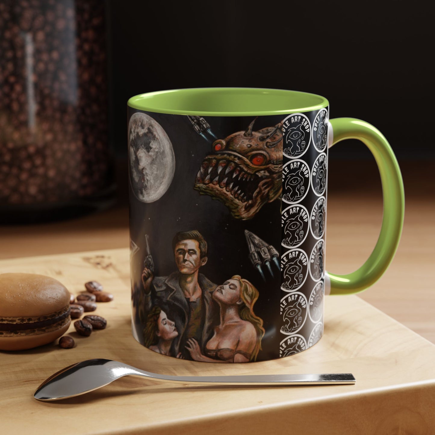 Space Adventure Coffee Mug - Retro Sci‑Fi Crew & Alien Monsters