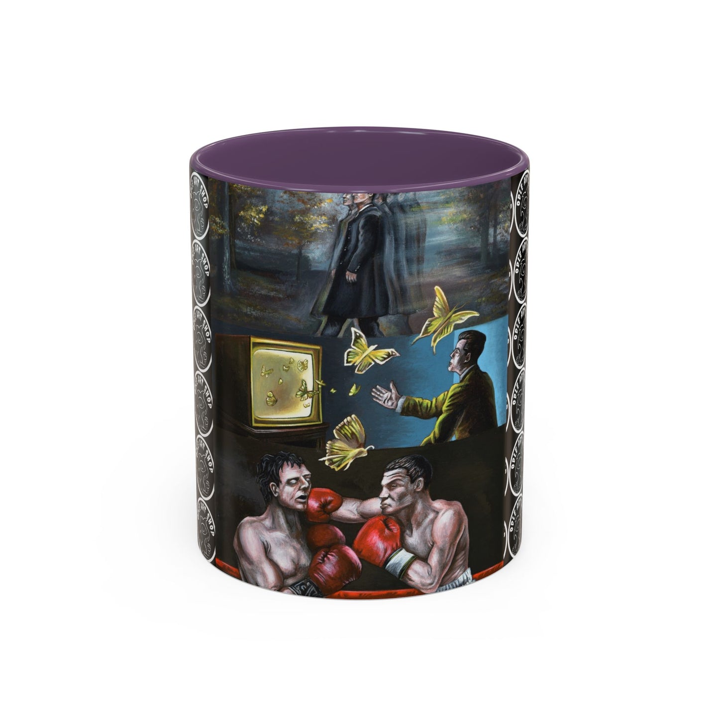 Literary Classics Collage Accent Coffee Mug — Boxing, Butterflies & Dark Forest Art (11/15oz)