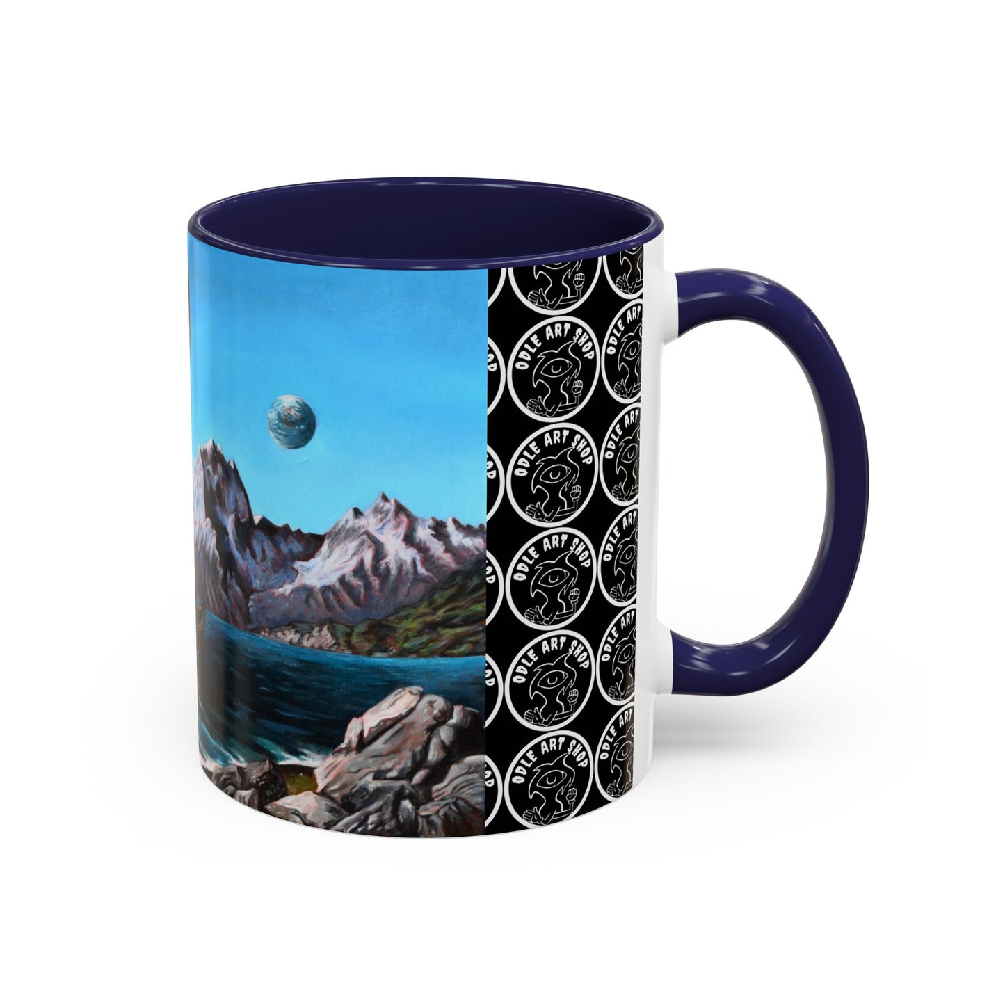 Surreal Sea Monster Accent Coffee Mug — Eyeball Wave Art (11/15oz)