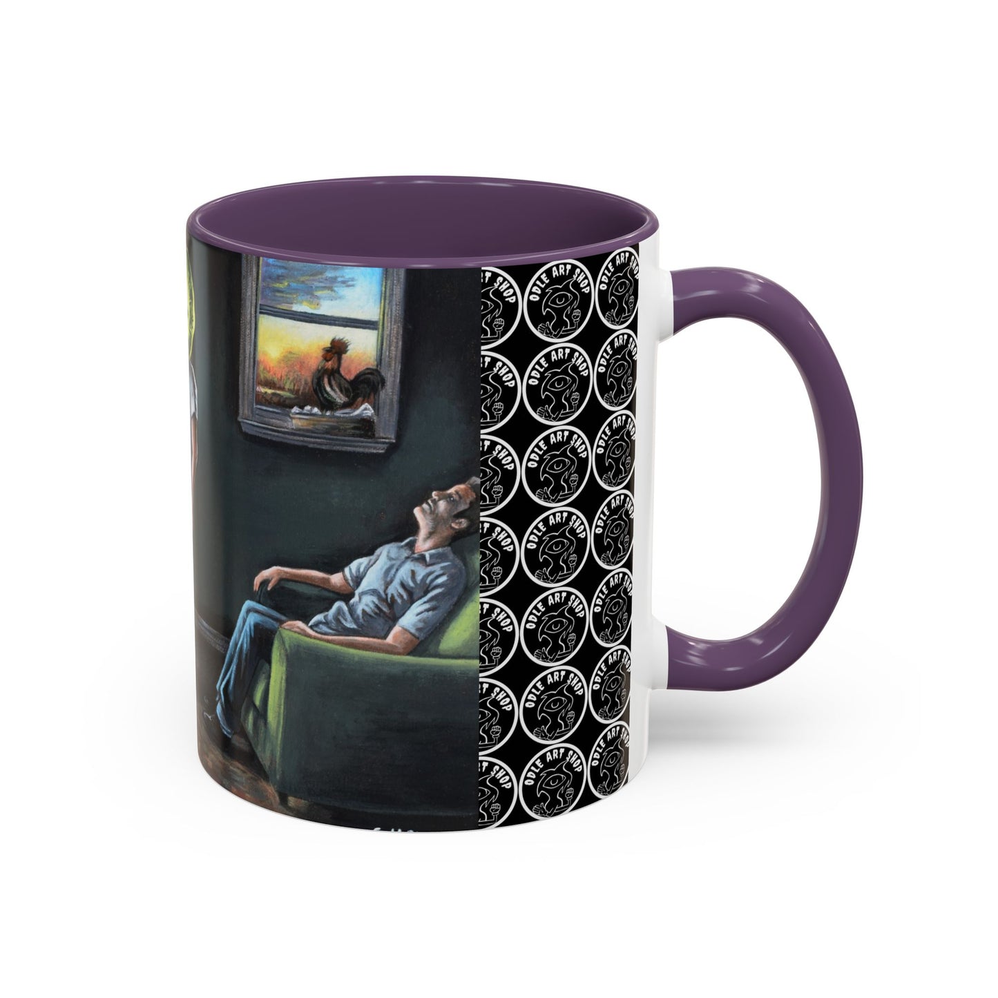Smiley Mask Art Coffee Mug — Surreal Portrait Accent 11/15oz