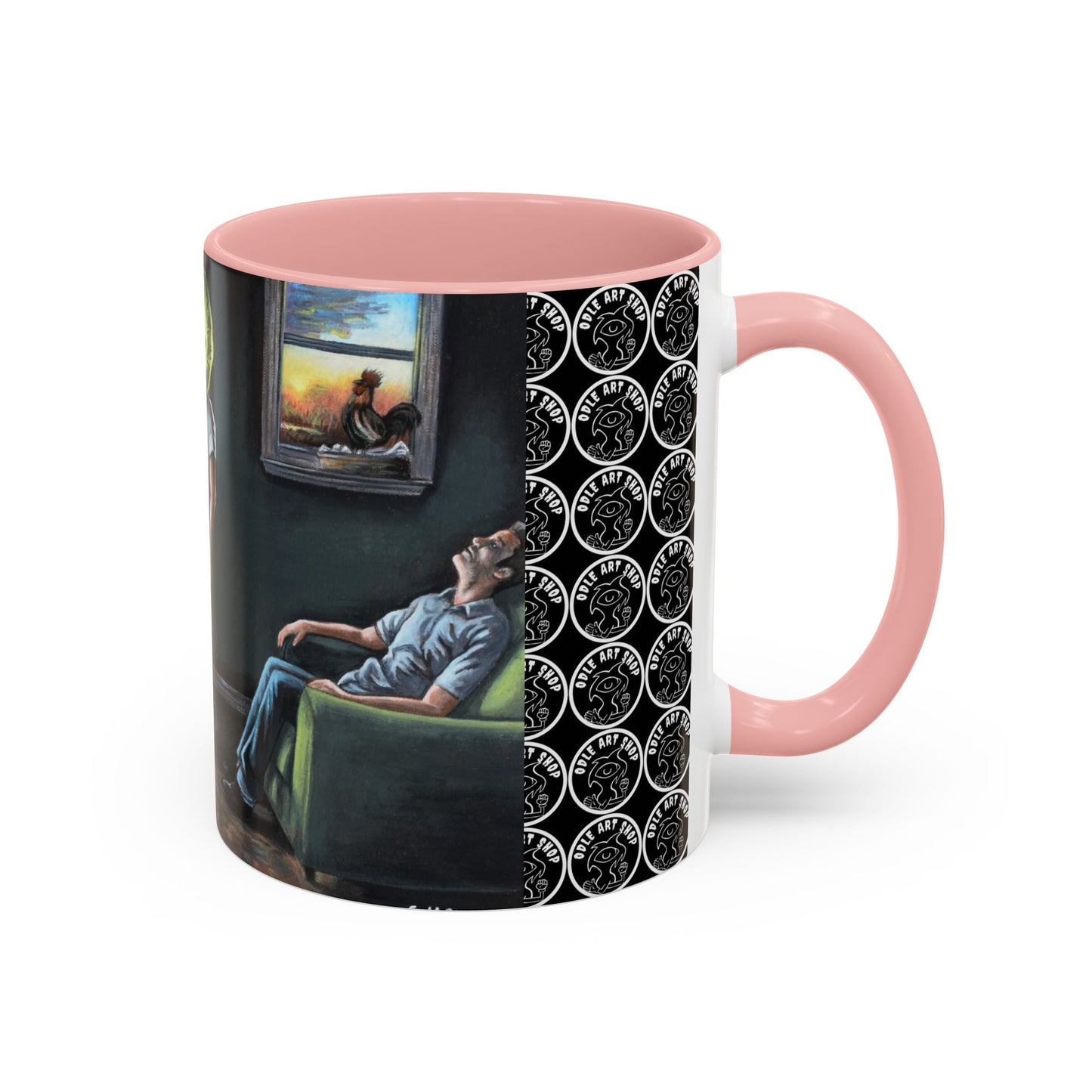 Smiley Mask Art Coffee Mug — Surreal Portrait Accent 11/15oz