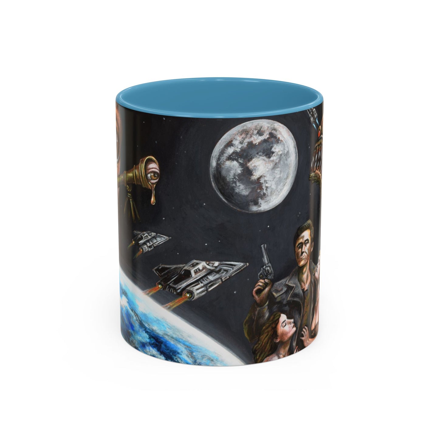 Space Adventure Coffee Mug - Retro Sci‑Fi Crew & Alien Monsters